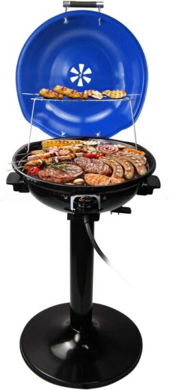 Electric BBQ Grill Techwood 15-Serving Indoor/Outdoor Electric Grill for Indoor & Outdoor Use, Double Layer Design, Portable Removable Stand Grill, 1600W (Stand Blue BBQ Grills)