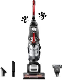 Eureka FloorRover Bagless Upright Pet Vacuum Cleaner, Swivel Steering for Carpet and Hard Floor, Grey and Red