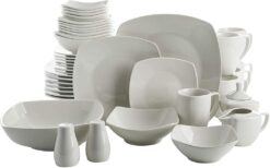 Gibson Home Zen Buffet Dinnerware Set, Service for 6 (39pcs), White (Square)