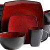 Gibson Soho Lounge 16-Piece Square Reactive Glaze Dinnerware Set, Red