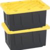 HOMZ 15 Gallon Durabilt Storage Bins, Pack of 2 Heavy Duty Plastic Containers, Secure Snap Lids, 6 Hasp Areas for Tie-Down Straps or Locks, Stackable, Nestable, Organizing Totes
