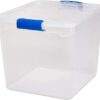 HOMZ Heavy Duty Modular Clear Plastic Stackable Storage Tote Containers with Latching and Locking Lids, 31 Quart Capacity, 4 Pack