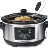 Hamilton Beach Portable 6 Quart Set & Forget Digital Programmable Slow Cooker with Lid Lock, Dishwasher Safe Crock & Lid, Temperature Probe, Stainless Steel