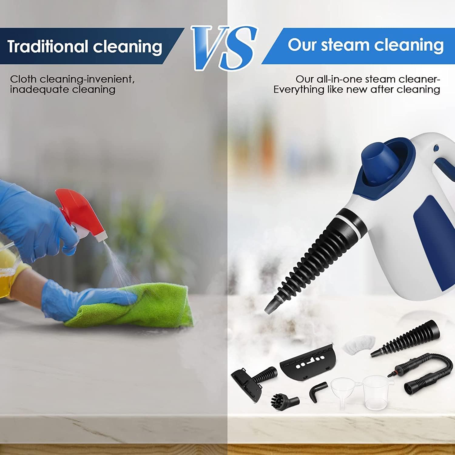 Portable Handheld Steam Cleaner 1050W Multifunctional High Temperature Pressurized Steam Cleaning Machine with 9pcs Accessory for Kitchen Sofa