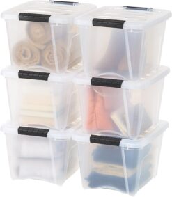 IRIS USA 19 Qt. Plastic Storage Container Bin with Secure Lid and Latching Buckles, 6 pack - Clear, Durable Stackable Nestable Organizing Tote Tub Box Toy General Organization Small