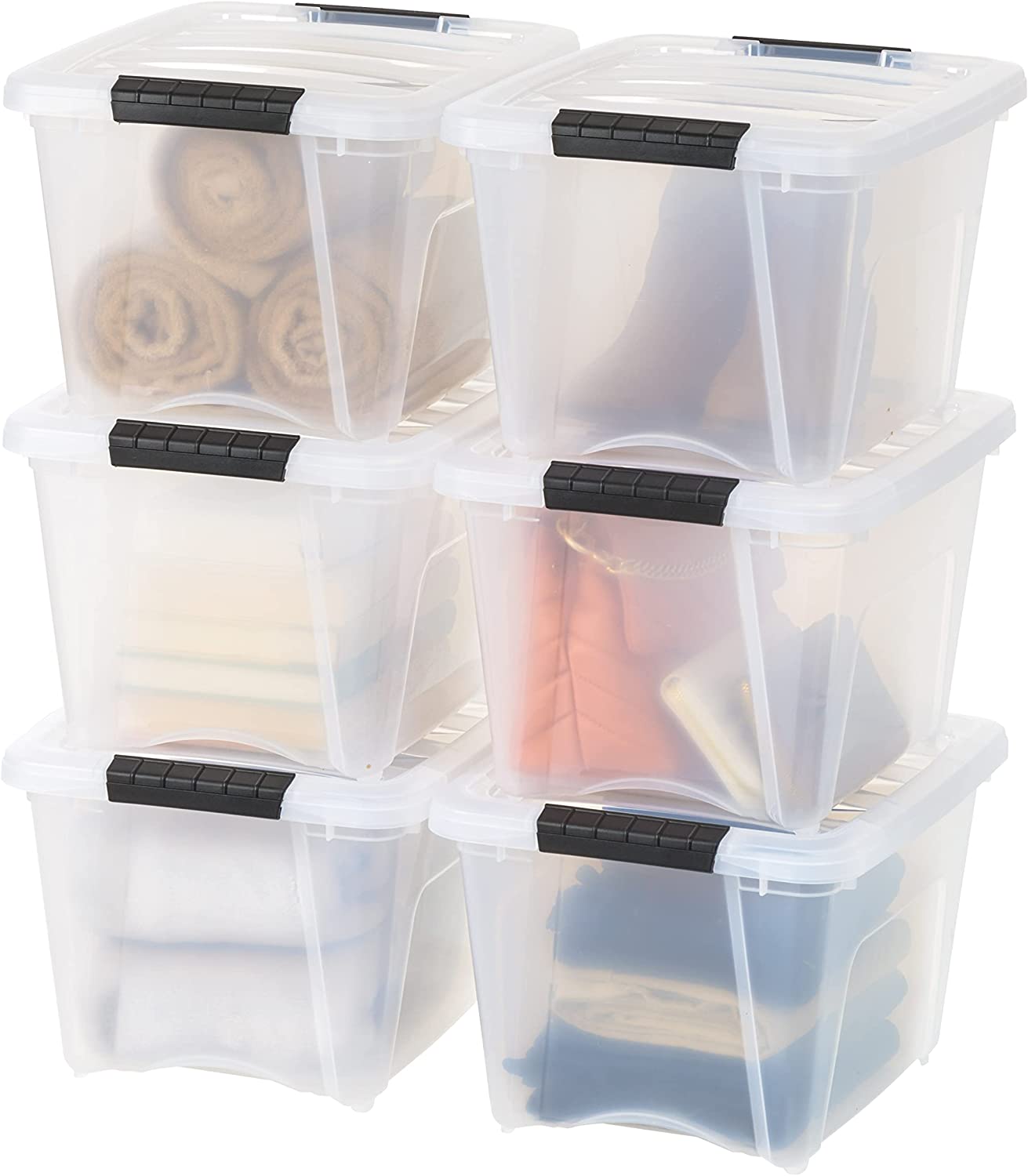 IRIS USA 40 Qt. Plastic Storage Container Bin with Secure Lid and Latching  Buckles, 6 pack - Clear, Durable Stackable Nestable Organizing Tote Tub Box
