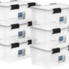 IRIS USA 19 Quart WEATHERPRO Plastic Storage Box with Durable Lid and Seal and Secure Latching Buckles, Weathertight, Clear with Black Buckles, 6 Pack
