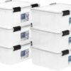 IRIS USA 30.6 Quart WEATHERPRO Plastic Storage Box with Durable Lid and Seal and Secure Latching Buckles, Weathertight, Clear with Black Buckles, 6 Pack