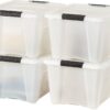 IRIS USA 32 Qt. Plastic Storage Container Bin with Secure Lid and Latching Buckles, 4 pack - Pearl, Durable Stackable Nestable Organizing Tote Tub Box Toy General Organization Medium