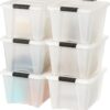 IRIS USA 32 Qt. Plastic Storage Container Bin with Secure Lid and Latching Buckles, 6 pack - Pearl, Durable Stackable Nestable Organizing Tote Tub Box Toy General Organization Medium