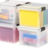 IRIS USA 32 Qt. WEATHERPRO Letter Size Portable File Box, 4 Pack, Plastic Storage Container with Durable Lid and Seal and Secure Latching Buckles, Weathertight, Clear with Black Buckles