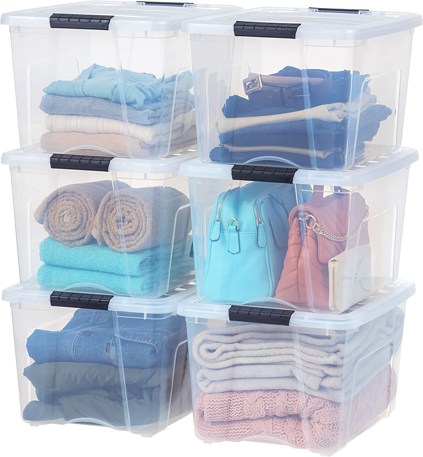 IRIS USA 53 Quart Stackable Plastic Storage Bins with Lids and