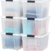 IRIS USA 40 Qt. Plastic Storage Container Bin with Secure Lid and Latching Buckles, 6 pack - Pearl, Durable Stackable Nestable Organizing Tote Tub Box Toy General Organization Medium