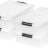 IRIS USA 40 Qt. Under Bed Plastic Storage Container with Secure Lids and Durable Buckles, 4-Pack - Pearl, Stackable Nestable Multi-Purpose Organizer for Clothes Shoes Duvets Bedding, Large