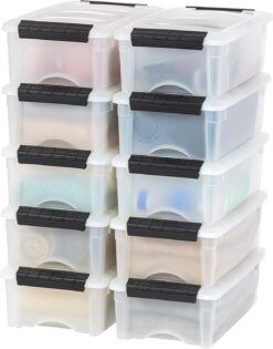 IRIS USA 5 Qt. Plastic Storage Container Bin with Secure Lid and Latching Buckles, 10 pack - Pearl, Durable Stackable Nestable Organizing Tote Tub Box Toy General Organization Small