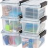 IRIS USA 7 Quart WEATHERPRO Plastic Storage Box with Durable Lid and Seal and Secure Latching Buckles, Weathertight, Clear with Black Buckles, 6 Pack