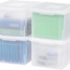 IRIS USA Letter/Legal File Tote Box, 4 Pack, BPA-Free Plastic Storage Bin Tote Organizer with Durable and Secure Latching Lid, Stackable and Nestable, Pearl