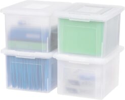 Iris USA 4Pack Small Plastic Stackable Lidded Storage Organizer Bins