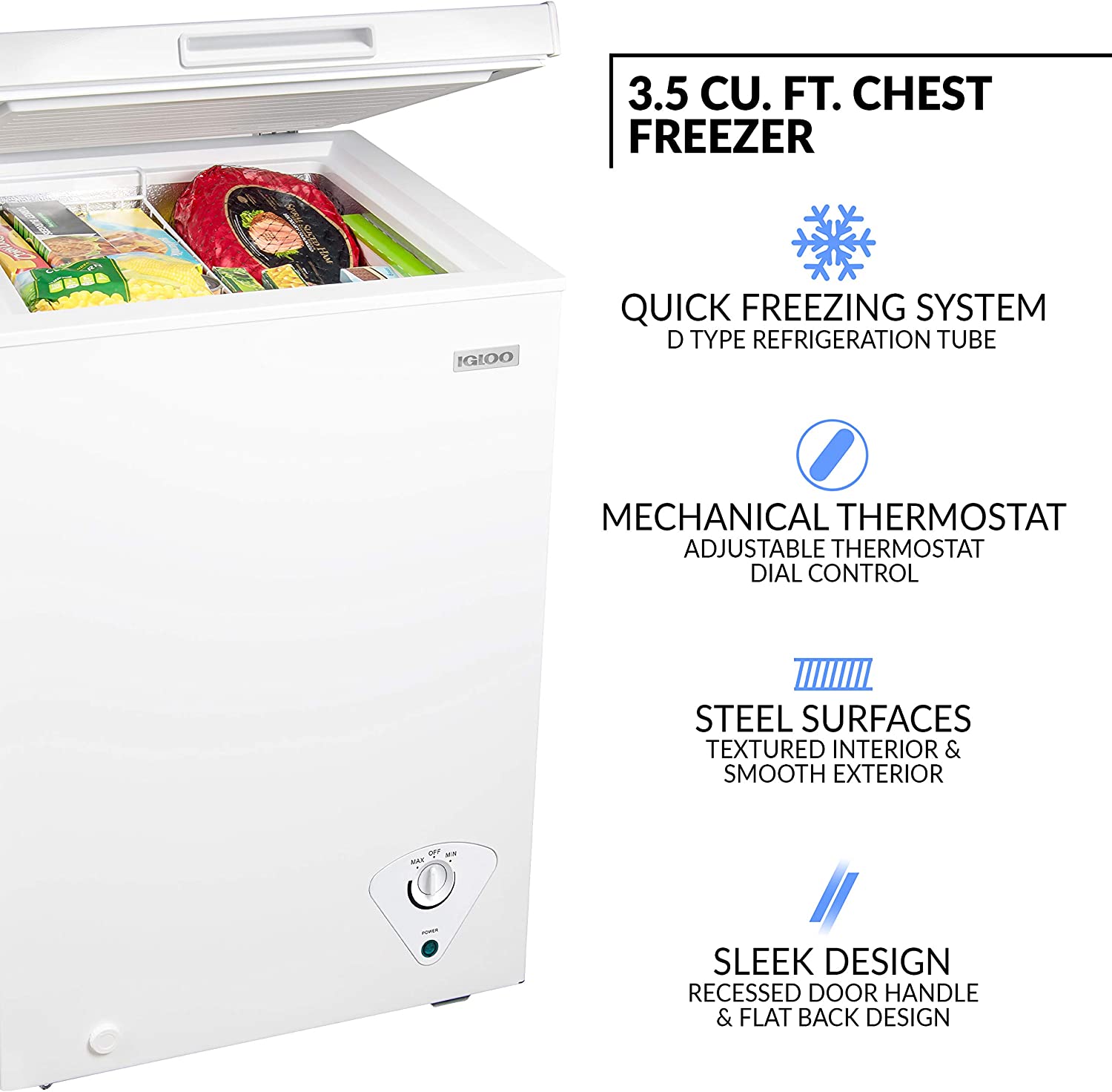Igloo 3.5 Cu. Ft. Chest Freezer with Removable Basket and Front Defrost  Water Drain, Small Deep Freezer, Kitchen Appliance - AliExpress