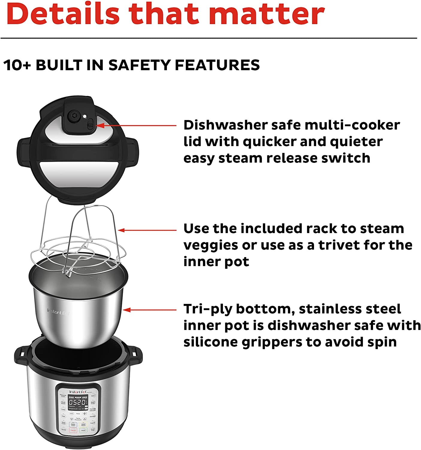 Instant Pot Duo Pressure Cooker 8 Quart 7 in 1 Multi-Use Inner Pot Steamer  Rack