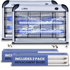 LiBa Electric Bug Zapper (2-Pack) Indoor Insect Killer - (4) Extra Replacement Bulbs - Fly, Mosquito Killer and Repellent - Lightweight, Powerful 2800V Grid, Easy-to-Clean, Removable Washable Tray.