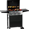 MASTER COOK 3 Burner BBQ Propane Gas Grill, Stainless Steel 30,000 BTU Patio Garden Barbecue Grill with Two Foldable Shelves