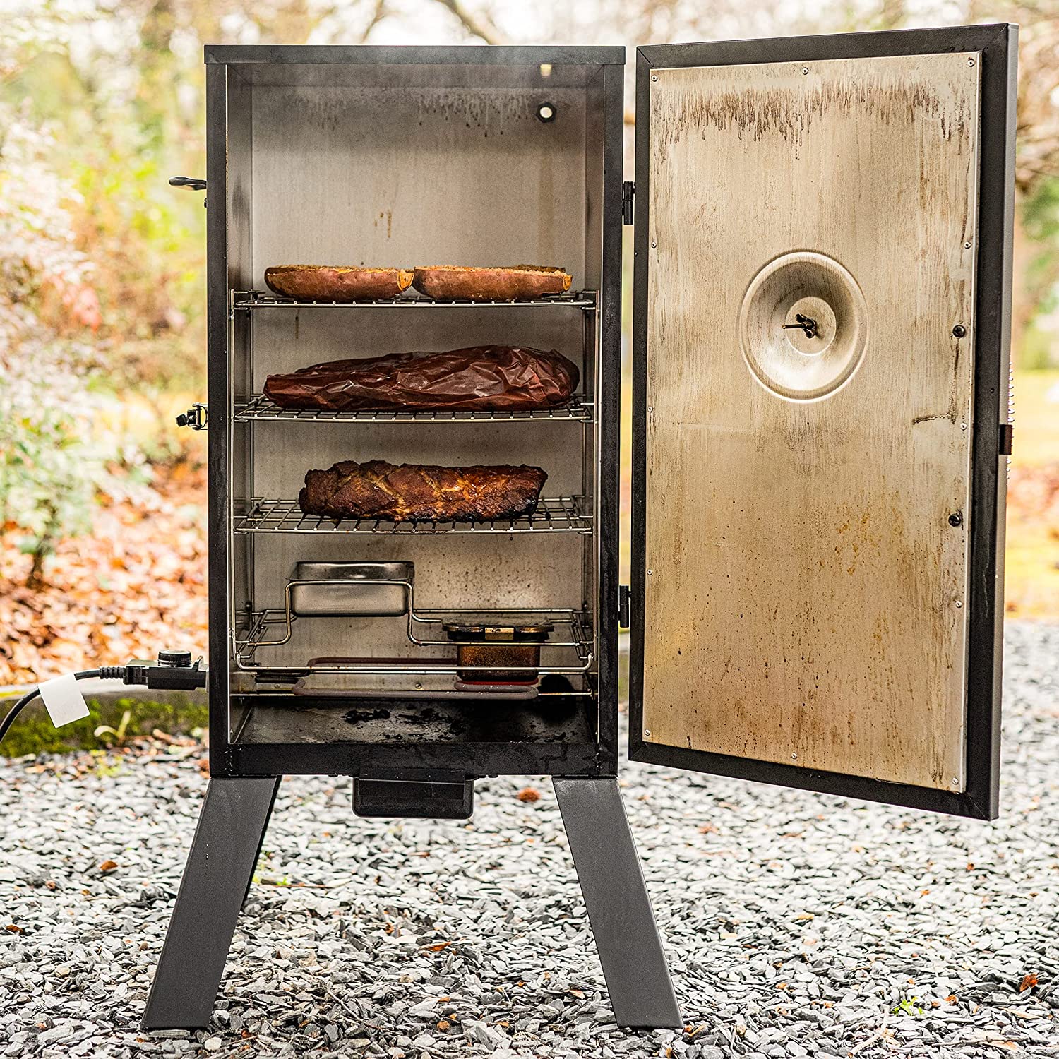 Masterbuilt Analog Electric Smoker Removable Wood Tray Outdoor