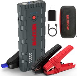 NEXPOW 2000A Peak Car Jump Starter with USB Quick Charge 3.0 (Up to 7.0L Gas or 6.5L Diesel Engine), 12V Portable Battery Starter, Battery Booster with Built-in LED Light, Gray