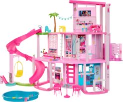 New ​Barbie Dreamhouse, Pool Party Doll House with 75+ Pieces and 3-Story Slide, Barbie House Playset, Pet Elevator and Puppy Play Areas​
