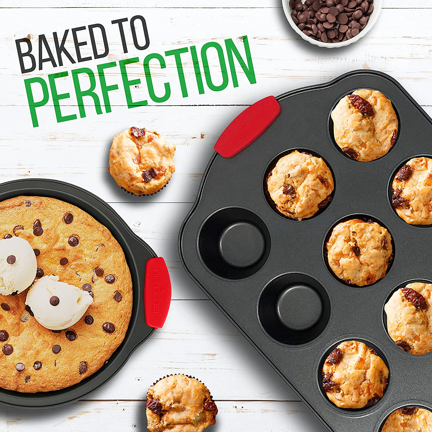 NutriChef 12-cup Ceramic Oven Muffin Pan, Non-Stick Coated Layer Surface