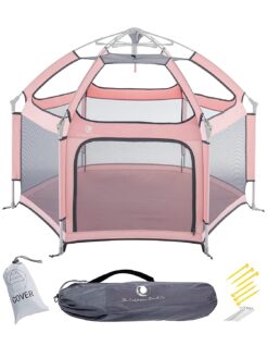 POP 'N GO Premium Indoor and Outdoor Baby Playpen - Portable, Lightweight, Pop Up Pack and Play Toddler Play Yard w/Canopy and Travel Bag - Pink