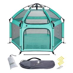 POP 'N GO Premium Indoor and Outdoor Baby Playpen - Portable, Lightweight, Pop Up Pack and Play Toddler Play Yard w/Canopy and Travel Bag - Sweet Mint