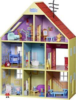 Peppa Pig Wooden Deluxe Playhouse, 8 Rooms, Includes 2 Fun Figures and 29 Accessories, Made of Responsibly Sourced Wood, for Ages 3 and Up