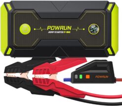 Powrun P-ONE 2000A Portable Jump Starter Box - Car Battery Booster Pack for up to 8.0L Gas and 6.5L Diesel Engines, 12V Battery Jump Starter with LCD Display (Green)