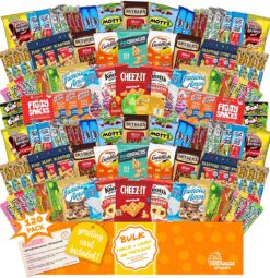 Snack Box Care Package (120 Count) Graduation 2023 Variety Snacks Gift Box - College Students, Military, Work or Home - Chips Cookies & Candy! Sweet Choice