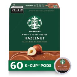 Starbucks Medium Roast K-Cup Coffee Pods — Hazelnut for Keurig Brewers — 6 boxes (60 pods total)