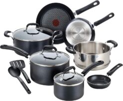 T-fal Experience Nonstick Cookware Set 12 Piece Induction Pots and Pans,  Dishwasher Safe Black