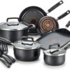 T-fal Signature Nonstick Cookware Set 12 Piece Pots and Pans, Dishwasher Safe Black