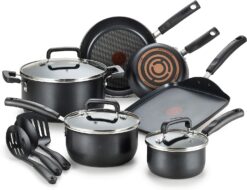 T-fal Signature Nonstick Cookware Set 12 Piece Pots and Pans, Dishwasher Safe Black