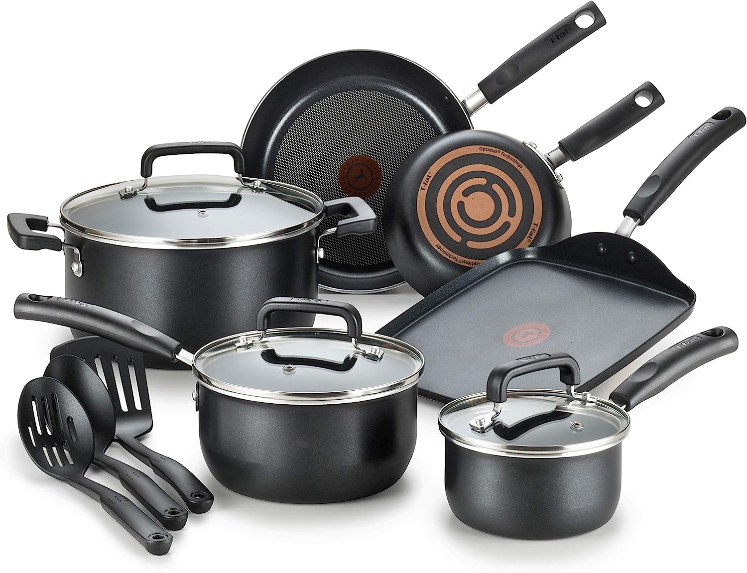 T-fal Experience Nonstick Cookware Set 12 Piece Induction Oven Safe 350F  Pots and Pans, Dishwasher Safe Black