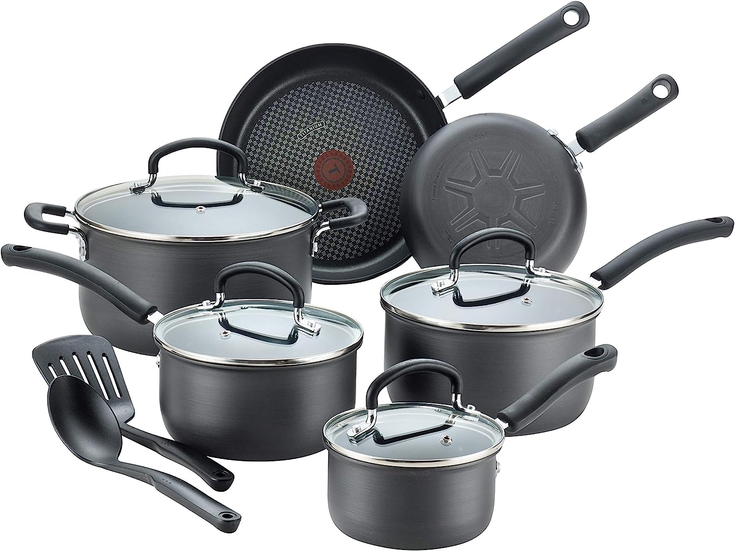 T-fal Ultimate Hard Anodized Nonstick Cookware Set 12 Piece Pots and Pans, Dishwasher  Safe Grey