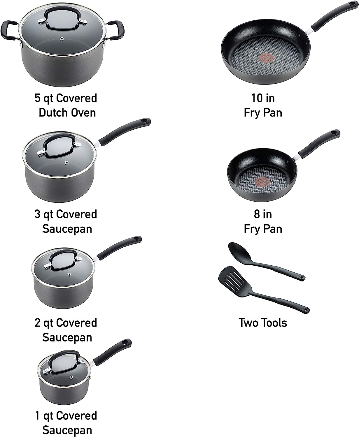 T-fal Ultimate Hard Anodized Nonstick Fry Pan Set 10, 12 Inch Cookware,  Pots and Pans, Dishwasher Safe Grey