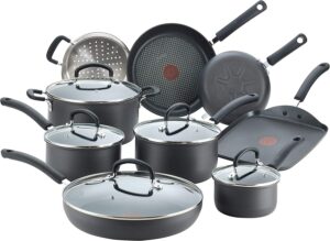 T-fal Ultimate Hard Anodized Nonstick Cookware Set 14 Piece Pots and Pans, Dishwasher Safe Black