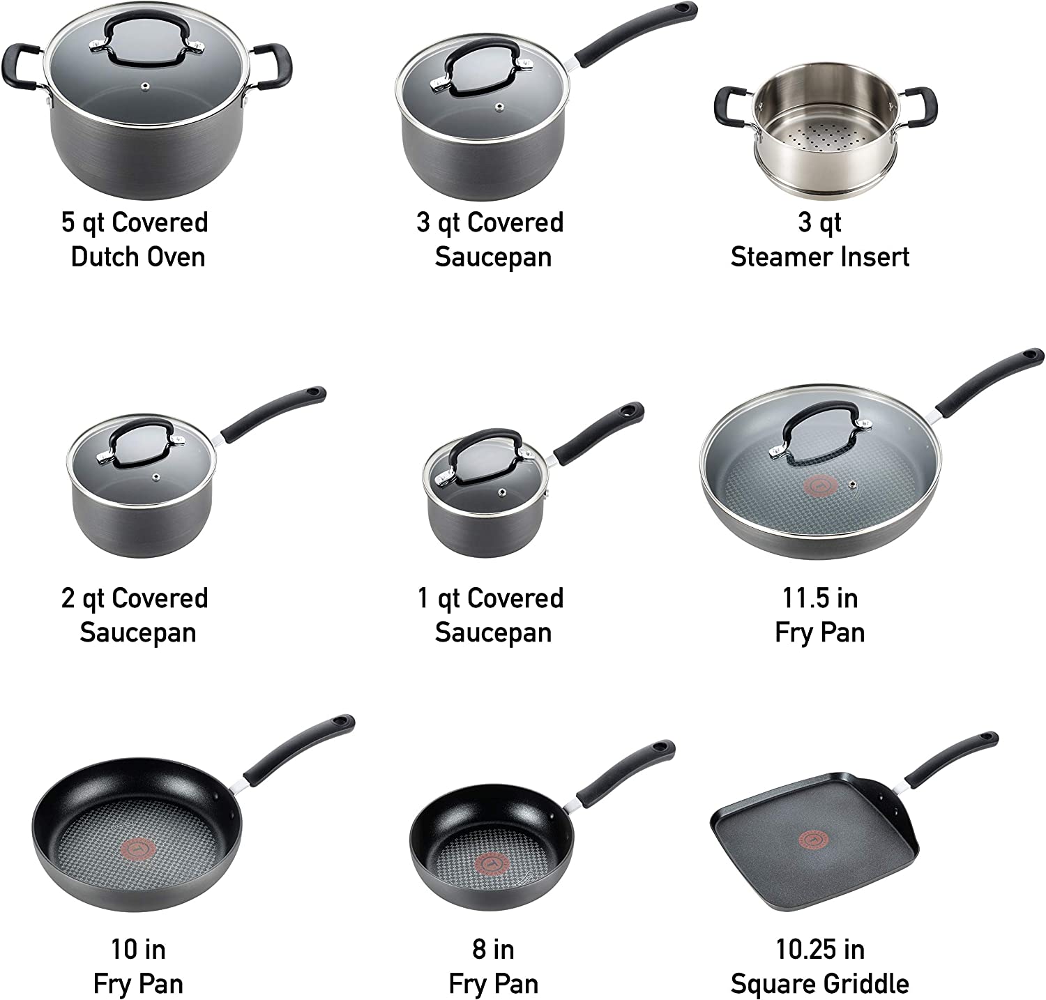 T-fal Ultimate Hard Anodized Nonstick Cookware Set 14 Piece Pots and Pans,  Dishwasher Safe Black