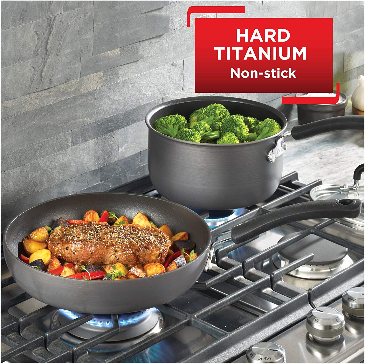 T-fal Ultimate Hard Anodized Nonstick Fry Pan Set 8, 10.25, 12 Inch Cookware,  Pots and Pans, Dishwasher Safe Black