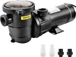 VEVOR Pool Pump Aboveground 1.5HP 115V, Single Speed, 5280GPH 1100W Powerful Swimming Pool Pump, Self Primming Pool Filtre Pump with Strainer Basket, 4 Pipe Fittings, Low Noise