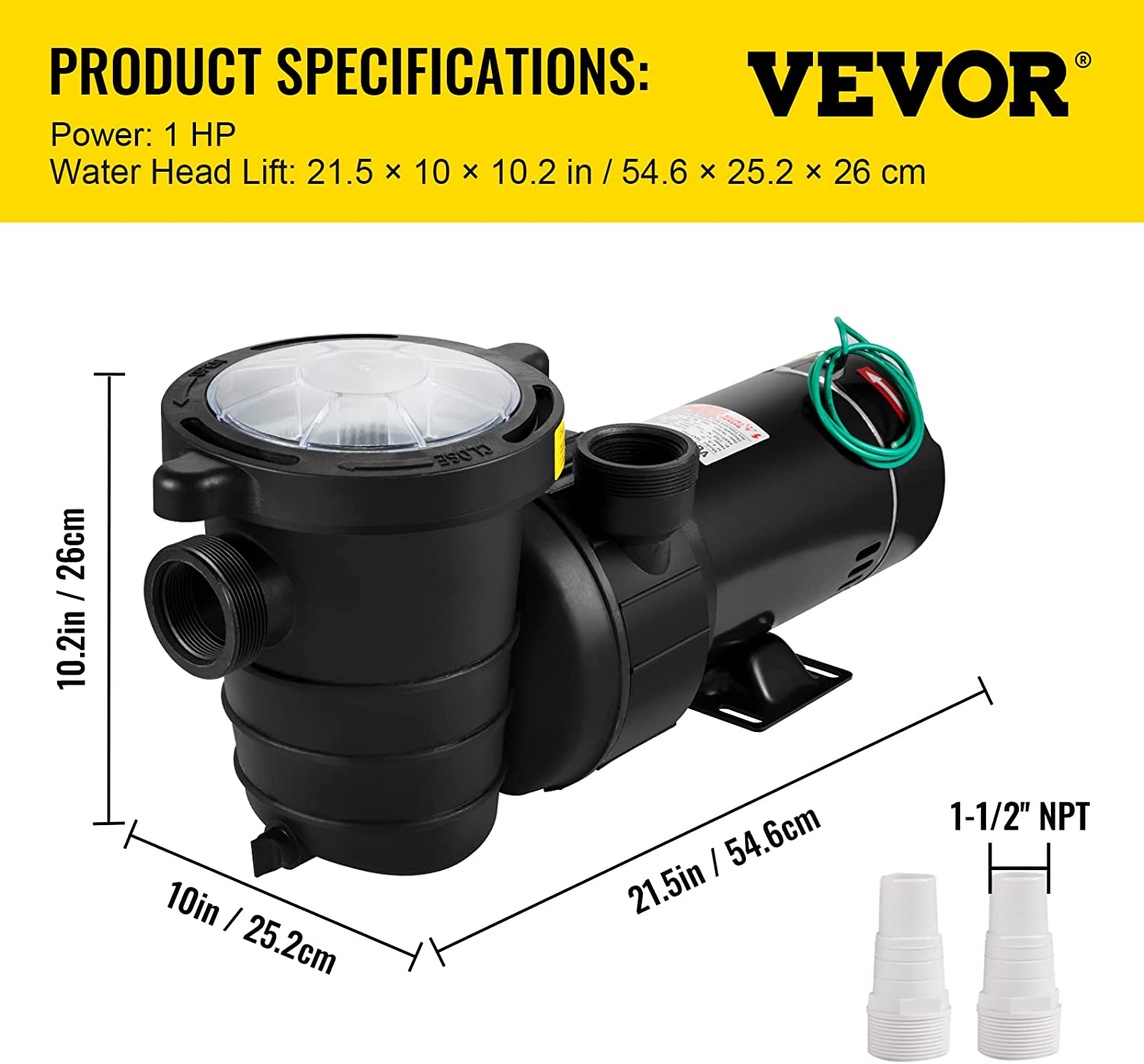 VEVOR Swimming Pool Pump 1HP, Dual Voltage 110V 220V, 5544GPH, Powerful Self-priming Pump for In Above Ground Pool Water Circulation, w Strainer Basket, 2pcs 1-1 2 NPT Connectors, UL Certified8