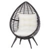 Outsunny Patio Wicker Egg Chair w/ Soft Cushion, Teardrop Cuddle Seat, Outdoor / Indoor Patio Chair, PE Plastic Rattan Furniture with Adjustable Height Feet Pads, Beige