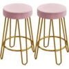 SMILE MART 26.5" Upholstered Velvet Bar Stools for Kitchen, 2pcs, Pink with Gold