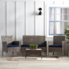 Mayview 4-Piece Rattan Outdoor Patio Conversation Set, Navy & Gray